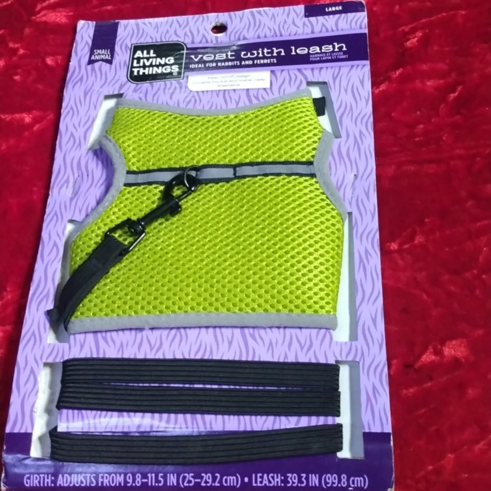 Small animal size large vest with leash , Green